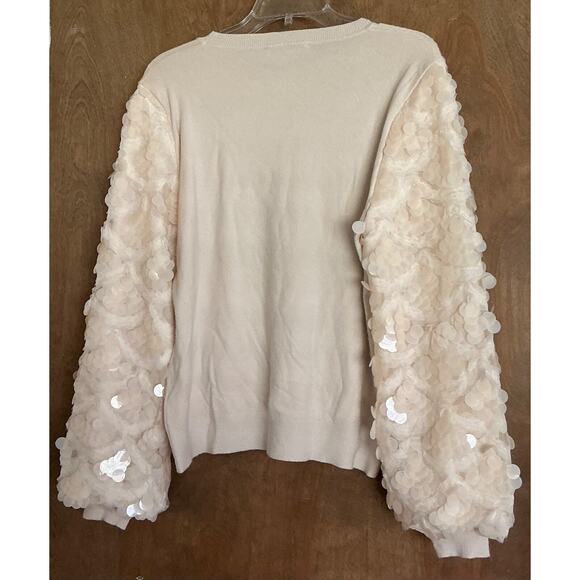 Siani Milano Ivory High Neck Sweater With Embellished Statement Sleeves Size Lg - Picture 3 of 11